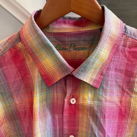 Alan Flusser Multi Rainbow Plaid Button Down Shirt sz XL EUC - Picture 2 of 6
